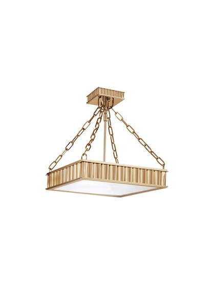 Middlebury Square 3-Light Semi Flush in Aged Brass.